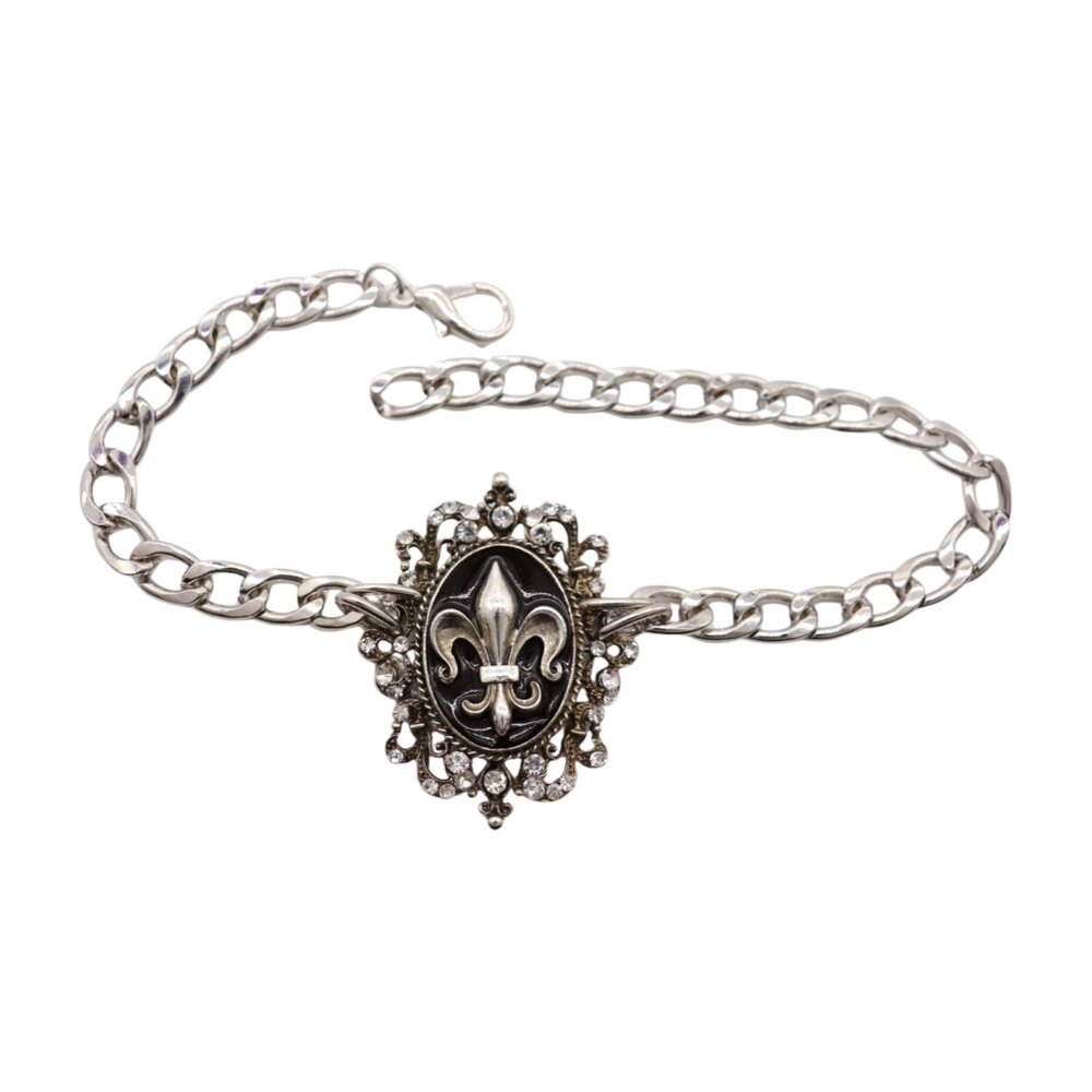 NEW Women 2PCS Silver Metal Boot Chain Shoe Anklet Bling Fleur De Lis Charm PAIR - Picture 3 of 17